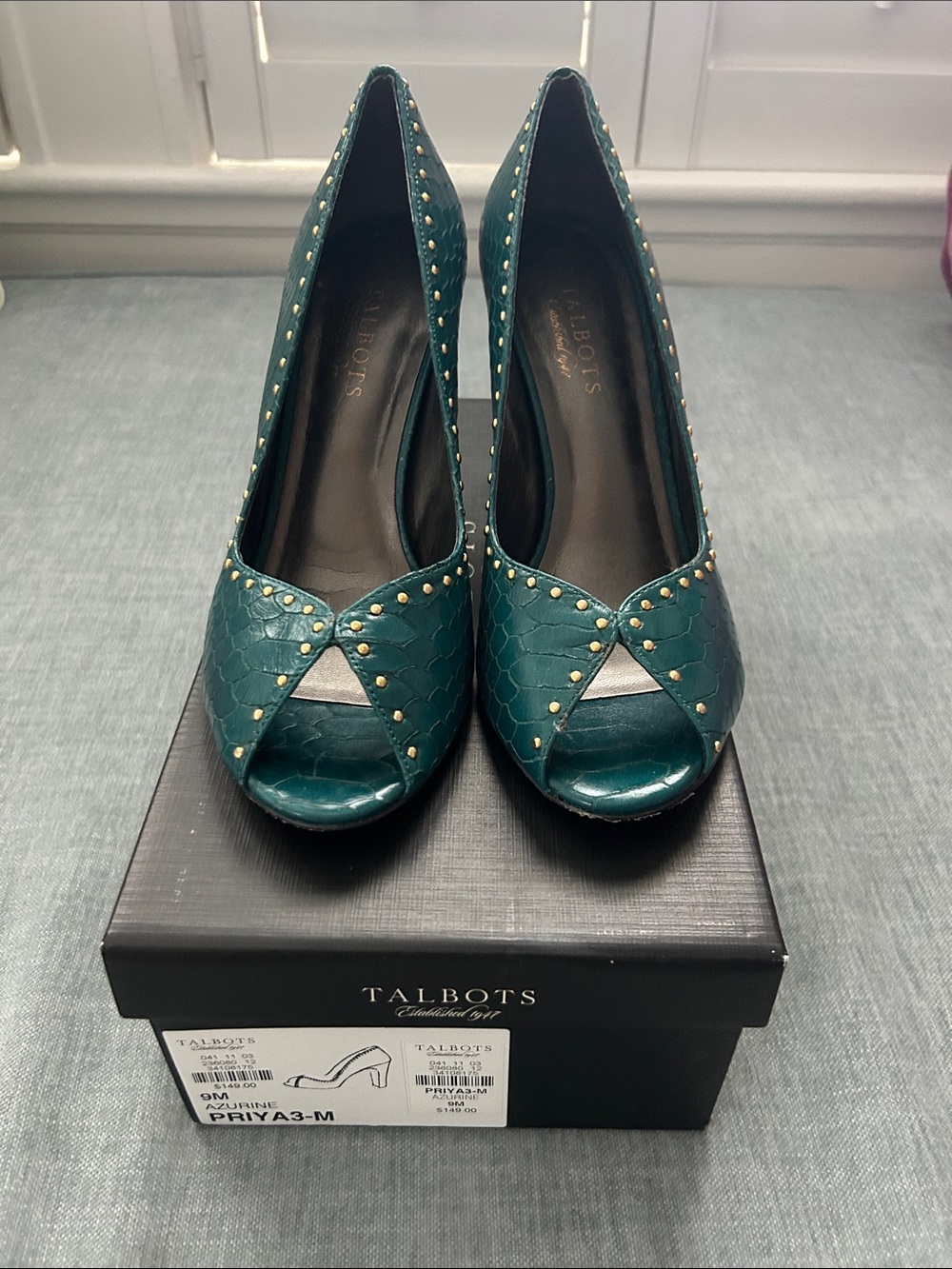 Talbots Teal Open-Toe Studded Pumps